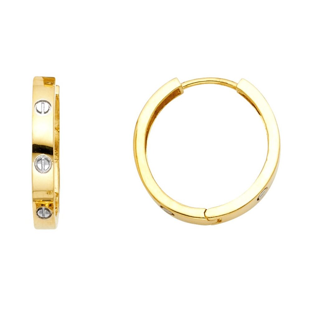 14KT Gold Two Toned DC Stamp Huggies Earrings
